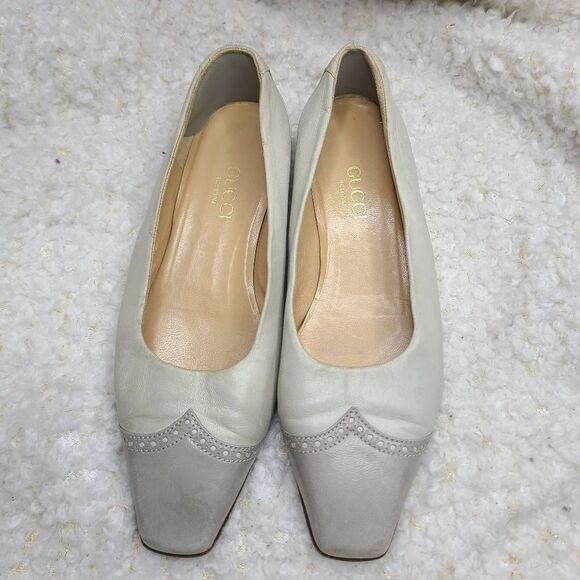 Gucci Vintage Two Tone Square Cap Toe Leather Flats Size 36.5 - Picture 2 of 11